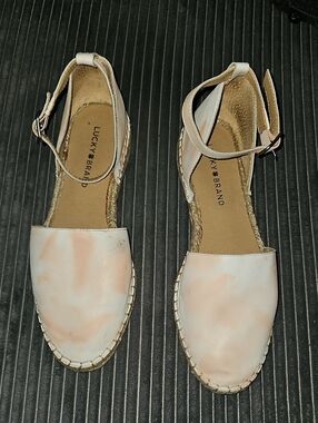 Lucky Brand Reniya espadrille flat pink white tie-dye closed round toe Sz 8.5